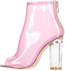 Shoe Secret Pink Open Toe Clear Perspex Ankle Boots