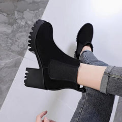 Chunky Heel Leather Ankle Boots For Small Feet TS228