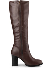 Coffee Brown Winter Knee High Faux Leather Boots