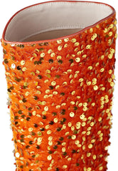 Black Rhinestone Sequin Square Toe Mid Calf Boots