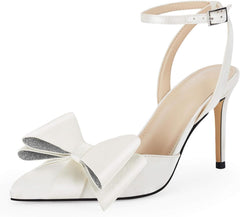 Rhinestone Pink Double Bow Ankle Strap Stiletto Heels