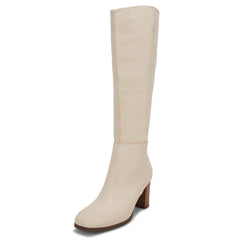 Creamy Beige Fashionable Chunky Heel Knee High Boots