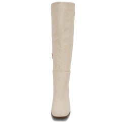 Creamy Beige Fashionable Chunky Heel Knee High Boots