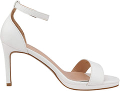 White Leather Ankle Strap Pump Heeled Sandals