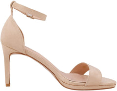 Nude Suede Ankle Strap Pump Heeled Sandals