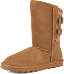 Suede Brown Knit Mid Calf Winter Boots