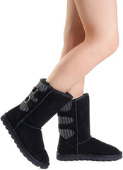 Suede Brown Knit Mid Calf Winter Boots