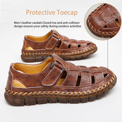 Dark Brown Men's Leather Outdoor Summer Sandals
