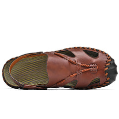 Dark Brown Men's Leather Roepd Outdoor Stylish Summer Sandals