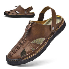 Dark Brown Men's Leather Closed Toe Outdoor Sandals