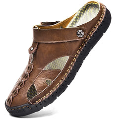Dark Brown Men's Leather Closed Toe Outdoor Sandals