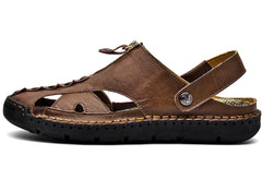 Dark Brown Men's Leather Closed Toe Outdoor Sandals