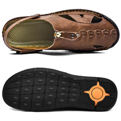 Dark Brown Men's Leather Closed Toe Outdoor Sandals