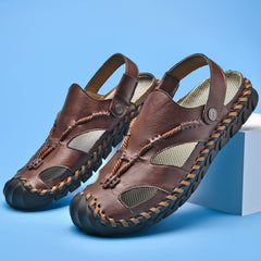 Dark Brown Men's Leather Anti-Slip Outdoor Sandals