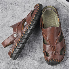 Dark Brown Men's Leather Anti-Slip Outdoor Sandals
