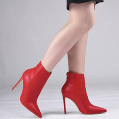Fashion Red Matte Pointed Toe Heeled Ankle Booties