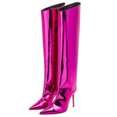 Fuchsia Fashion Forward Metallic Knee High Stiletto Boots