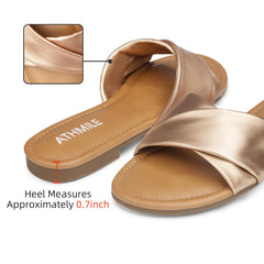 Gold Casual Leather Summer Flat Sandals