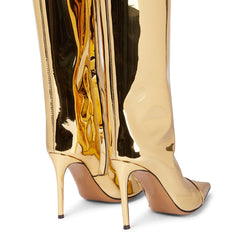 Gold Fashion Forward Metallic Knee High Stiletto Boots