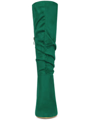 Green Slouchy Pointy Toe Knee High Boots