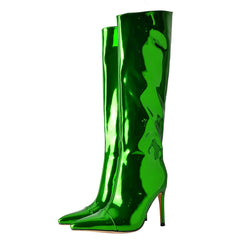 Green Fashion Forward Metallic Knee High Stiletto Boots