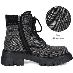 Rhinestone Black Sequin Platform Boots