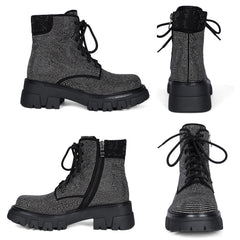 Rhinestone Black Sequin Platform Boots