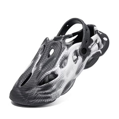 Grey White Men's Closed Toe Beach Slide Sandals