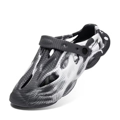 Grey White Men's Closed Toe Beach Slide Sandals