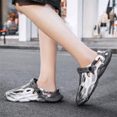 Grey White Men's Closed Toe Beach Slide Sandals