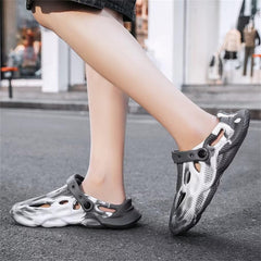 Grey White Men's Closed Toe Beach Slide Sandals