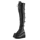 Brand Design Female High Platform Thigh High Boots Buckle Strap Gothic Girls High Heels Boots Women Cosplay Wedges Shoes