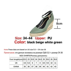 Classic Wedges Shoes For Women Spring Casual Ankle Straps High Heels Pumps Shoes White Green Wedge Wedding Office Shoes Female
