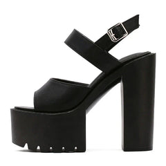 Black White Sandals Woman Extreme High Heels New Summer Ankle Strap Soft Leather Ladies Summer Shoes Platform Buckle