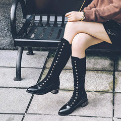 Senga Punk Rivet Knee High Victorian Boots