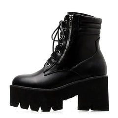 Autumn Ankle Boots For Women Motorcycle Boots Chunky Heels Casual Lacing Round Toe Platform Boots Shoes Female