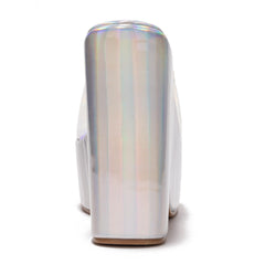 Holographic Platform Open Toe Wedge Heels