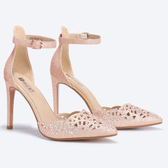 Black Glitter Candice Close Toe Stiletto Ankle Strap Heels