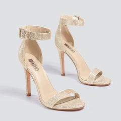 Open Toe Gold Glitter High Heel Stiletto Sandals