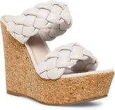 Leather Beige Braided Double Strap Wedge Sandals