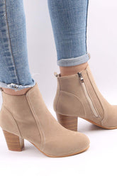 New Fashion Spring Outfit Frosted Round Toe Chunky Heel Ankle Boots