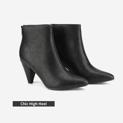 Black Winter Chic Pointy Toe Low Heel Ankle Boots