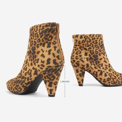 Leopard Colour Winter Chic Pointy Toe Low Heel Ankle Boots