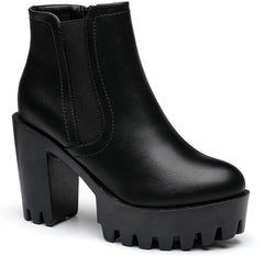 Nellies Black Chunky Heel Ankle Cut Platform Booties