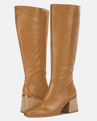 Khaki Wide Calf Square Heel Knee High Boots