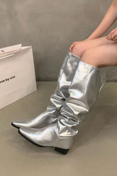 New Fashion Spring Outfit Solid Color Pointed-toe Stacked Knee High Boots