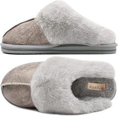 Fluffy Grey Memory Foam Non-Slip Winter Slippers
