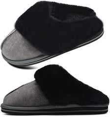 Black Fluffy Memory Foam Non-Slip Winter House Slippers