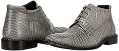 Men's Gray Leather Lizard Style Lace Up Ankle Dress Boots