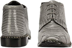 Men's Gray Leather Lizard Style Lace Up Ankle Dress Boots